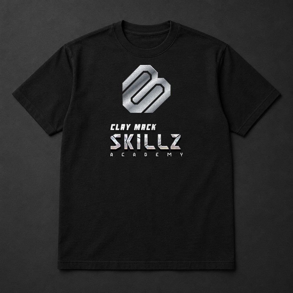 Black Skillz tee with chrome CM monogram